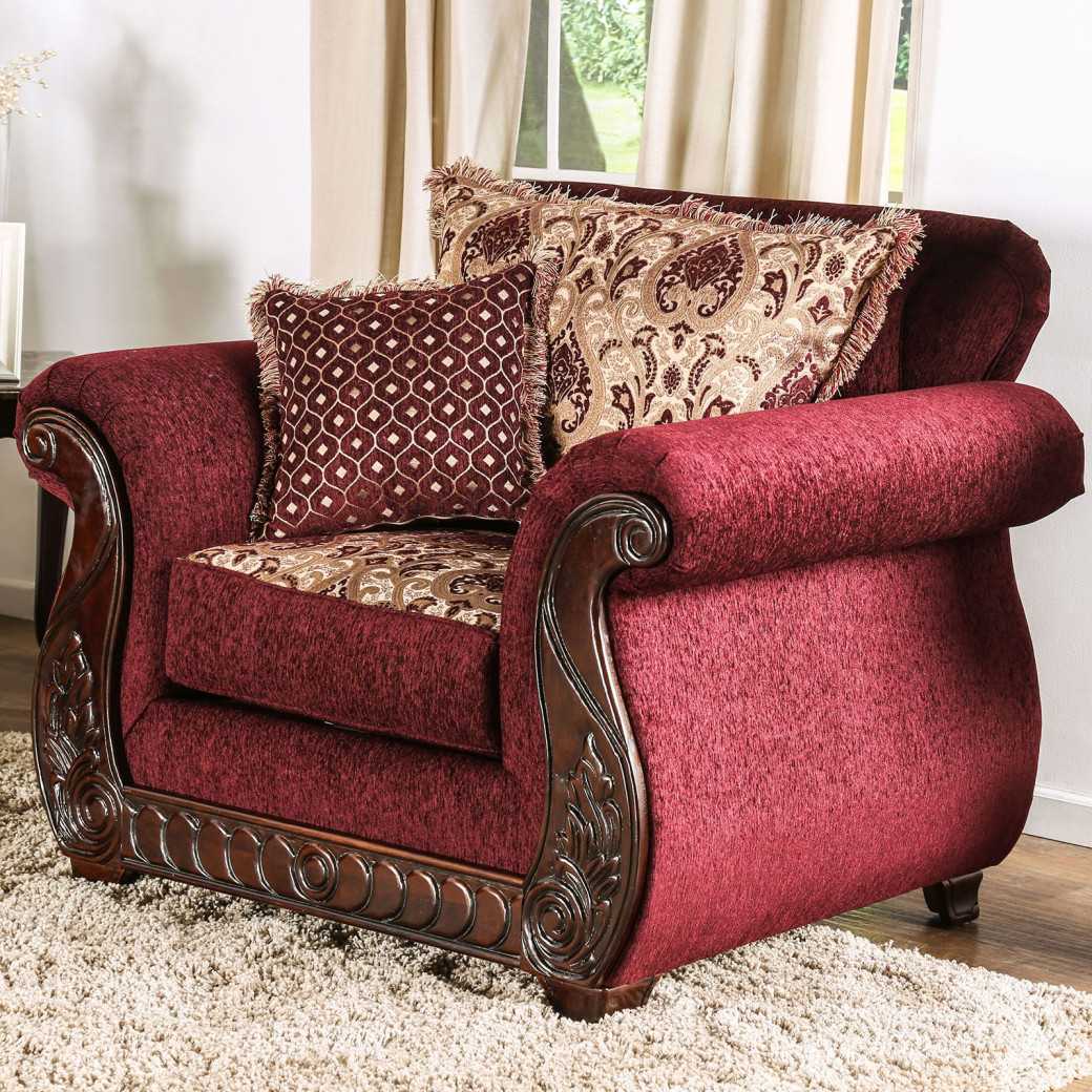 SM6110 Traditional Style 2PC Sofa & Loveseat Cherry / Burdundy Fabric Tabitha Collection by Furniture of America