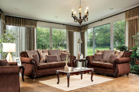 SM6109 Traditional Style 2PC Sofa & Loveseat Cherry / Brown Fabric Tabitha Collection by Furniture of America
