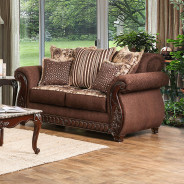 SM6109 Traditional Style 2PC Sofa & Loveseat Cherry / Brown Fabric Tabitha Collection by Furniture of America