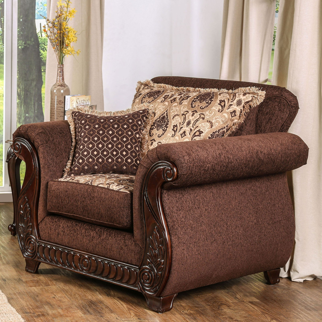 SM6109 Traditional Style 2PC Sofa & Loveseat Cherry / Brown Fabric Tabitha Collection by Furniture of America