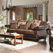 SM6106 Traditional Style 2PC Sofa & Loveseat Cherry / Brown Fabric Tabitha Collection by Furniture of America