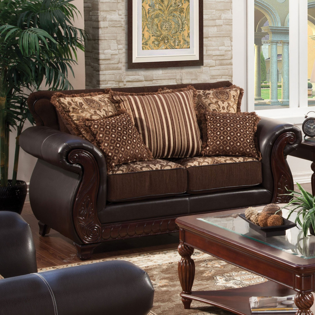 SM6106 Traditional Style 2PC Sofa & Loveseat Cherry / Brown Fabric Tabitha Collection by Furniture of America