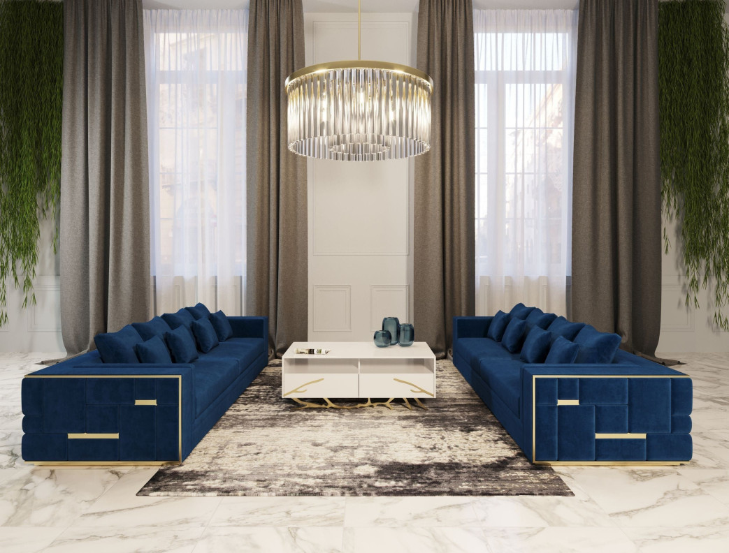 77953 Divani Casa Mobray - Glam Blue & Gold Fabric Sofa By VIG Furniture