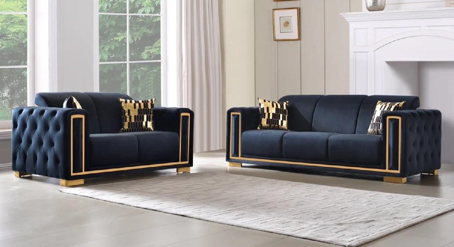 SF3003 Contemporary Style Sofa & Loveseat Black Velvet By McFerran Furnishings