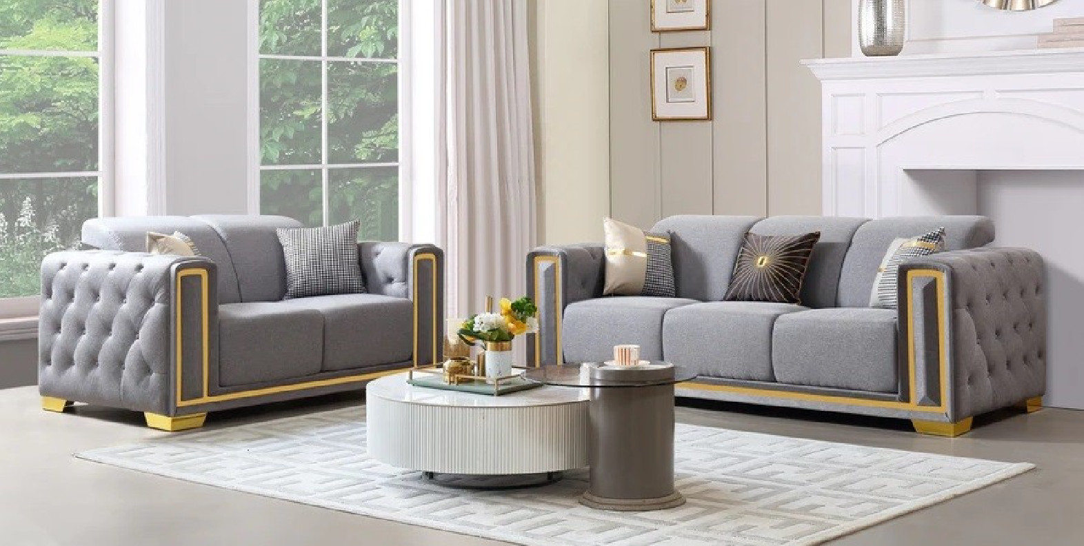 SF3002 Contemporary Style Sofa & Loveseat Gray Velvet By McFerran Furnishings