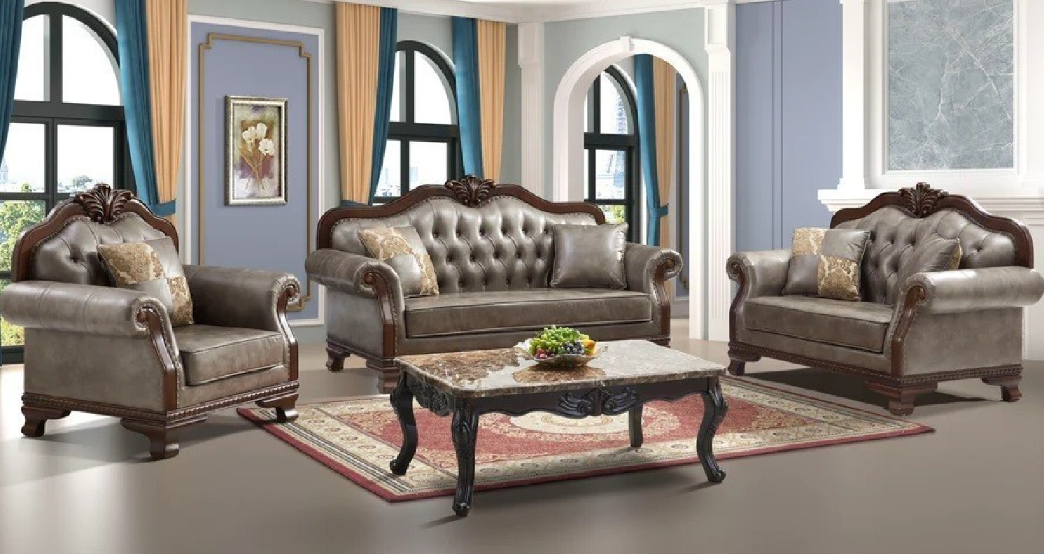 SF2263 Traditional Sofa & Loveseat brown leather like fabric by McFerran Home Furnishings
