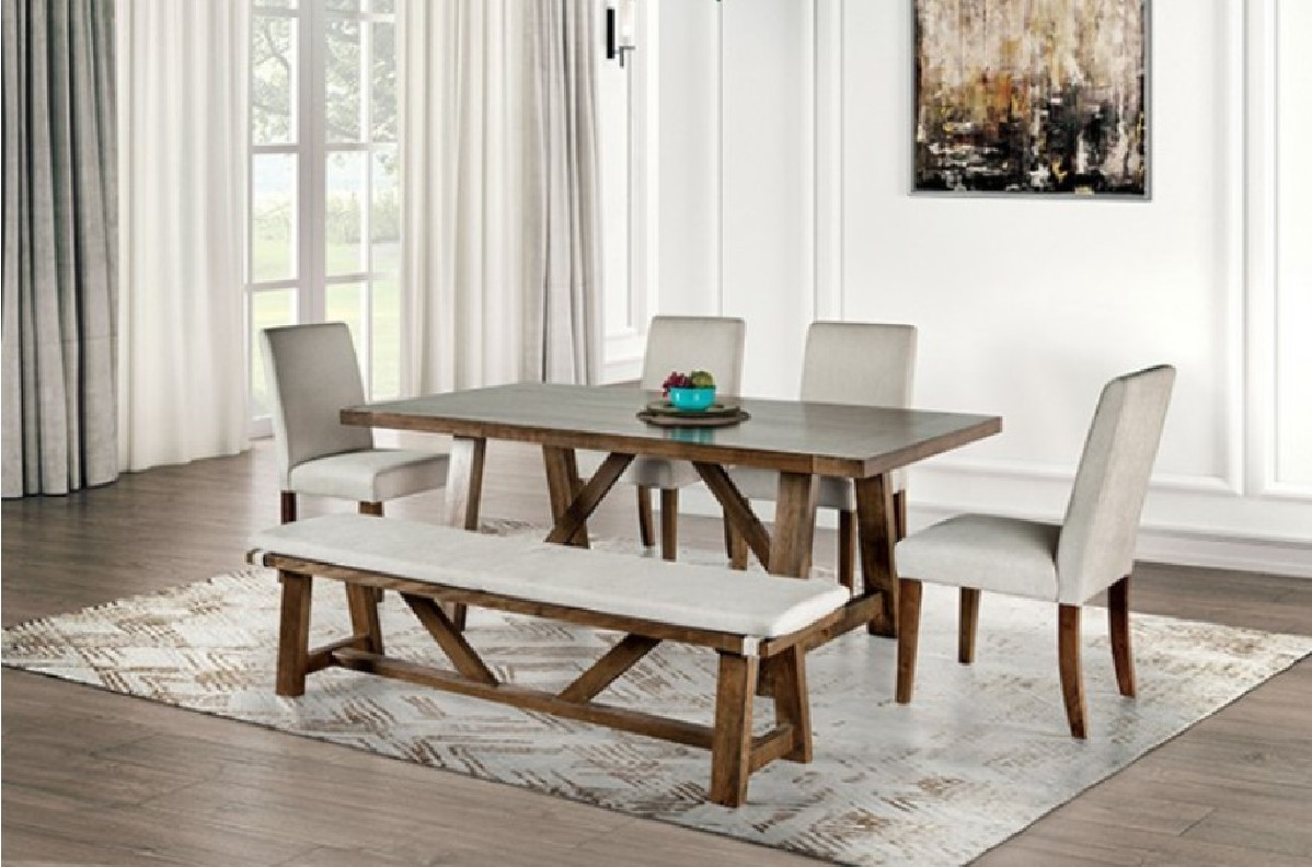 FM3422BR-T 6PC Dining set Rustic Brown Finish Losone Collection By Furniture of America