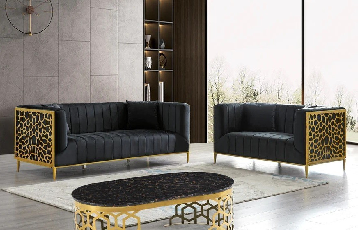 SF1018 Contemporary Style Sofa & Loveseat Black Velvet By McFerran Furnishings