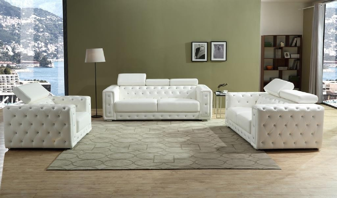 Charlise White Fabric Modern Style Sofa & Loveseat by Cosmos Furniture