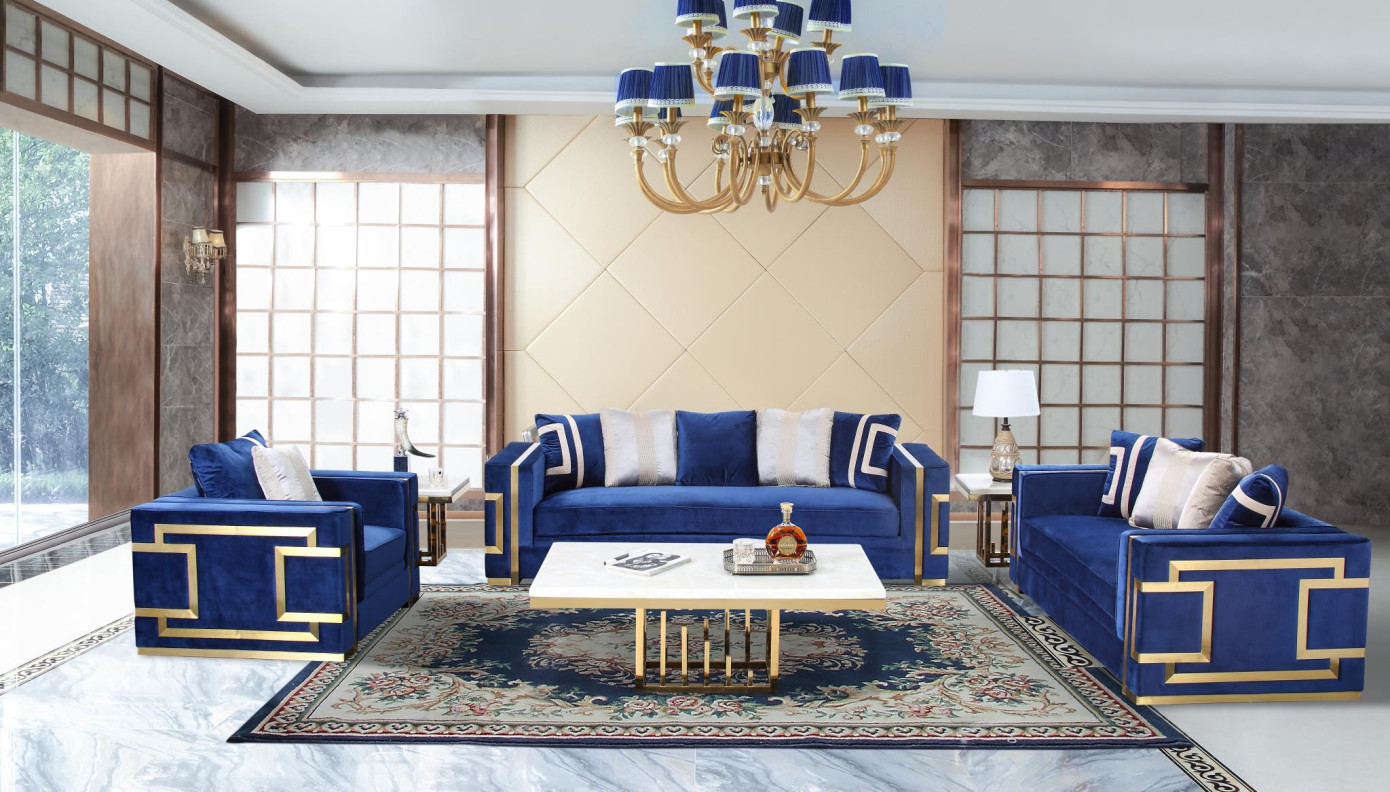 Lawrence Blue Collection Modern Style Sofa & Loveseat by Cosmos Furniture