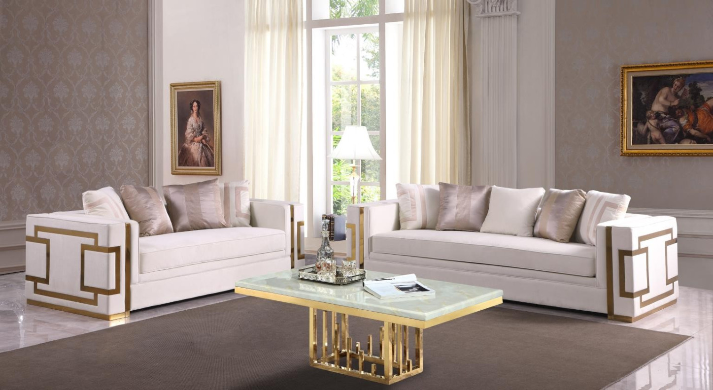 Lawrence Cream Collection Modern Style Sofa & Loveseat by Cosmos Furniture