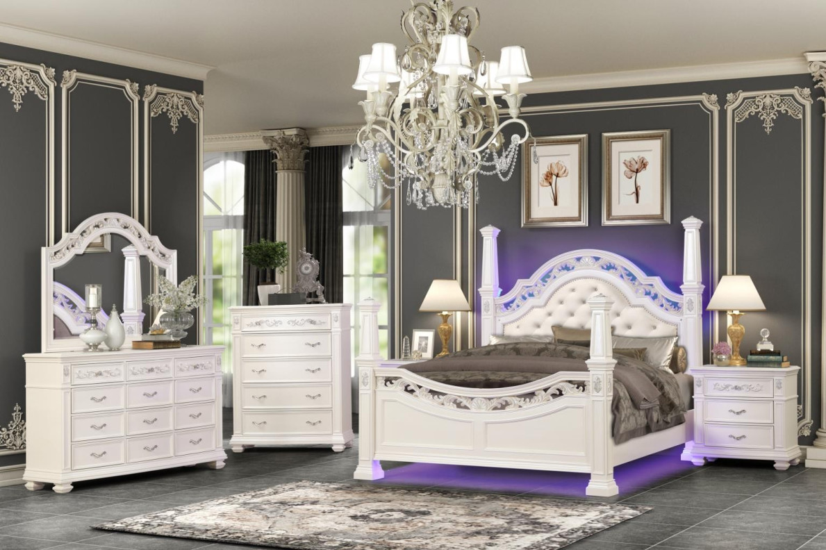 Valentina White Queen Bed Traditional Style Collection By Cosmos Furniture