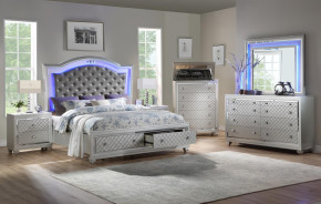 Shiney Silver Queen Bed Traditional Style Collection By Cosmos Furniture