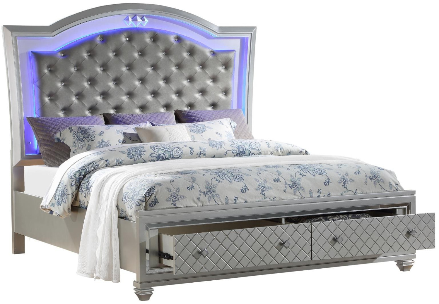 Shiney Silver Queen Bed Traditional Style Collection By Cosmos Furniture