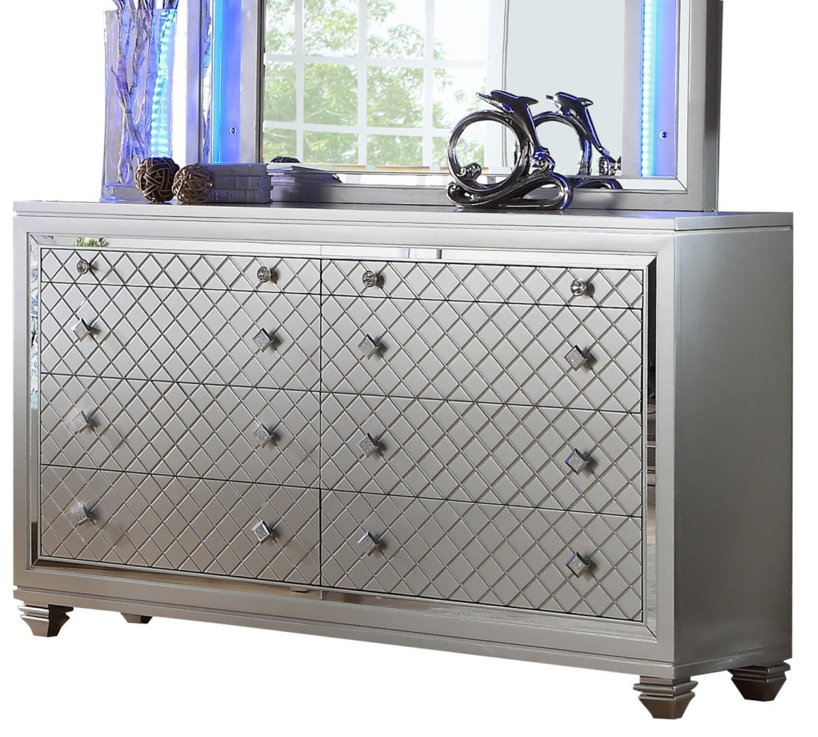 Shiney Silver Queen Bed Traditional Style Collection By Cosmos Furniture