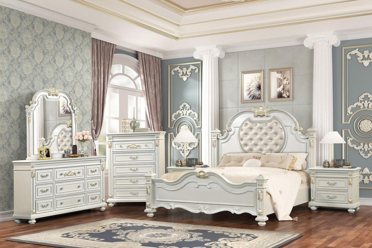 Destiny White Queen Bed Collection Traditional Style Collection By Cosmos Furniture