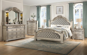 Platinum Silver Queen Bed Traditional Style Collection By Cosmos Furniture