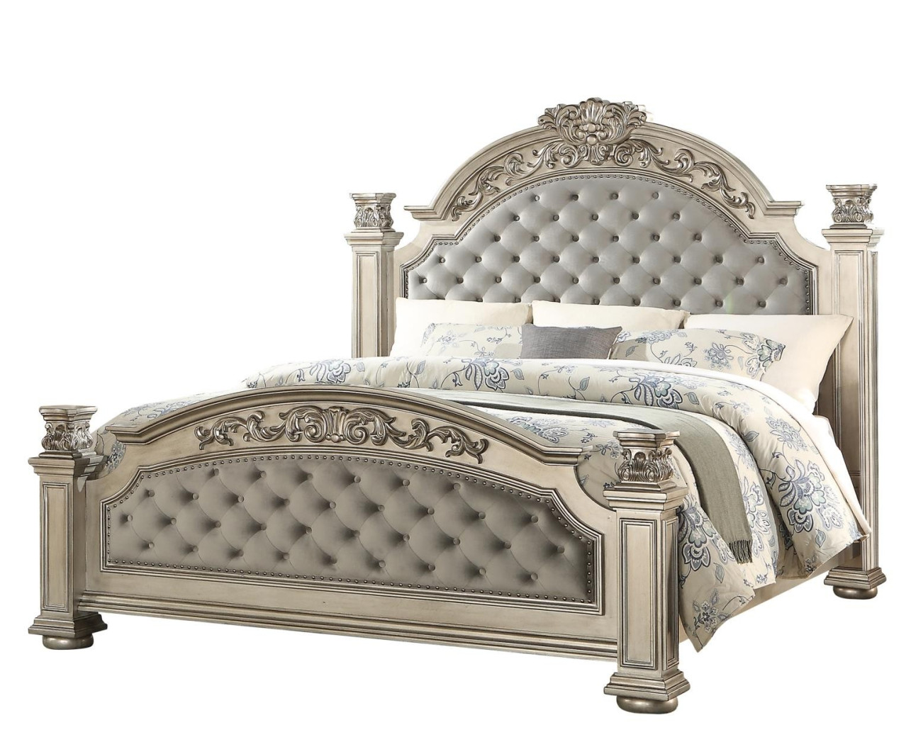 Platinum Silver Queen Bed Traditional Style Collection By Cosmos Furniture