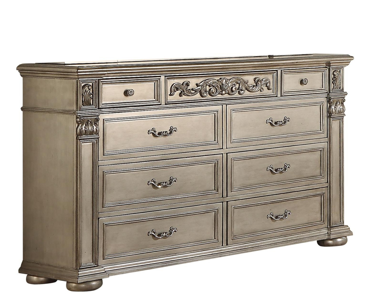 Platinum Silver Queen Bed Traditional Style Collection By Cosmos Furniture