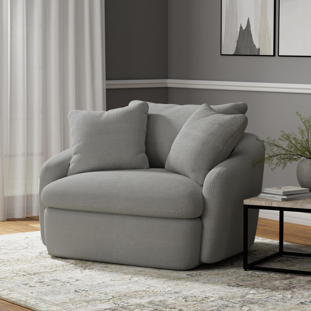 Boomer– Dame Dove Large Swivel Chair w/ 2 toss plws