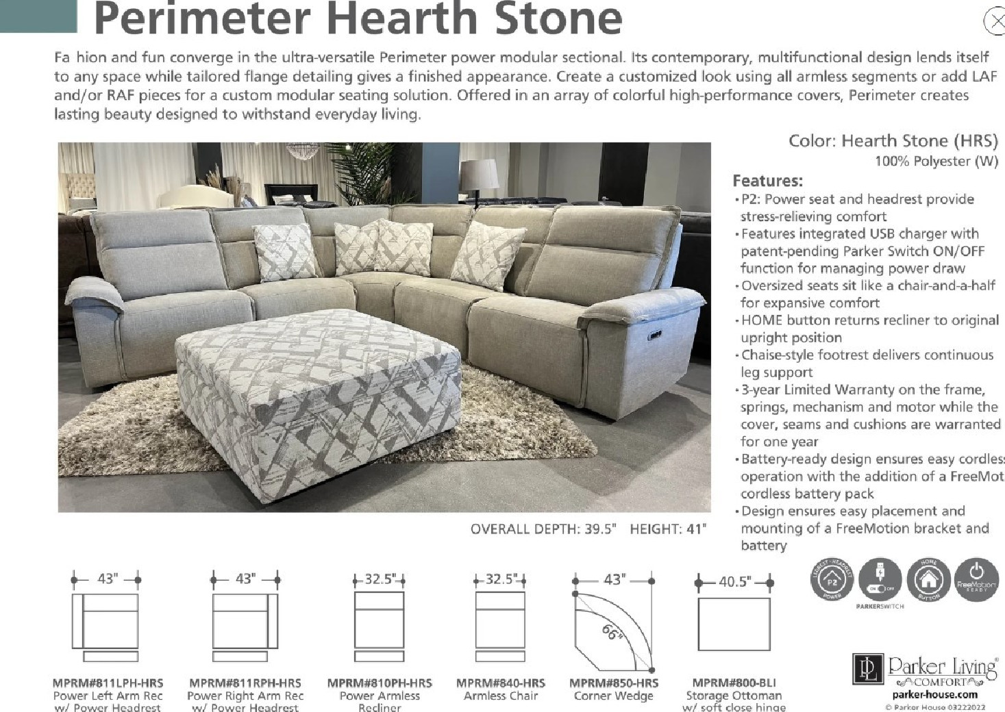 Perimeter Hearth Stone Collection Versatile 5PC Modular High-tech By Parker Houise