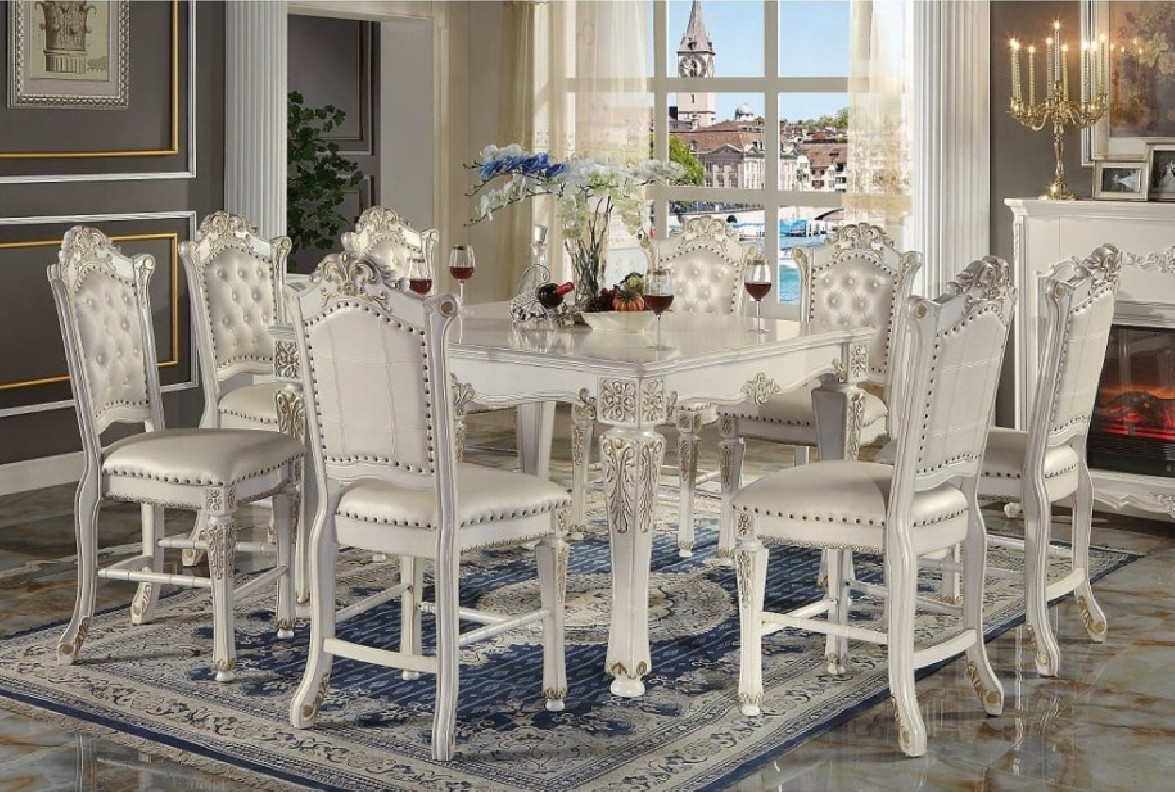 DN01515 7PC Vendome Antique Pearl Collection Counter Height Dining Table Set by Acme Furniture