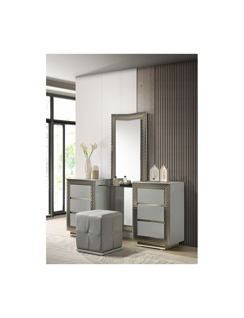 FM7251GY-V-SET Vanity Set Satin Fabric, Solid Wood Ventor Collection by Furniture of America