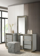FM7251GY-V-SET Vanity Set Satin Fabric, Solid Wood Ventor Collection by Furniture of America