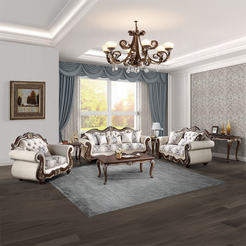 LV03830 Living room Beige Fabric & Cherry Finish Pierce Collection By Acme Furniture