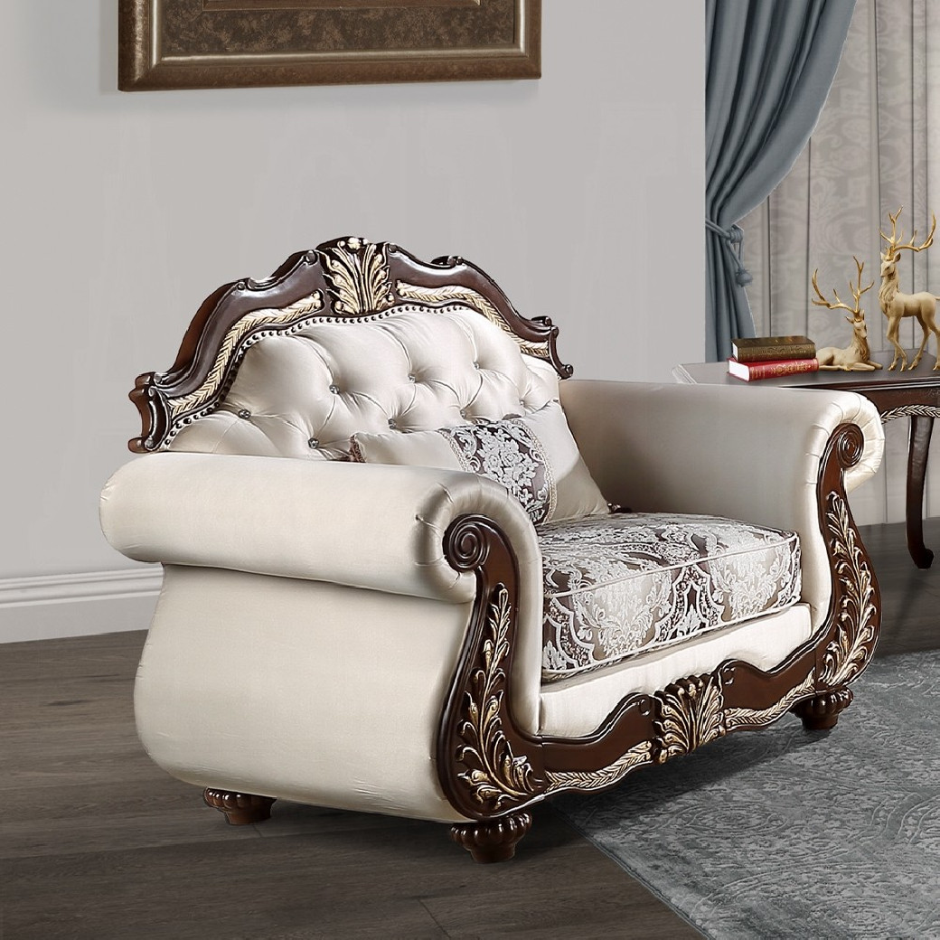 LV03830 Living room Beige Fabric & Cherry Finish Pierce Collection By Acme Furniture
