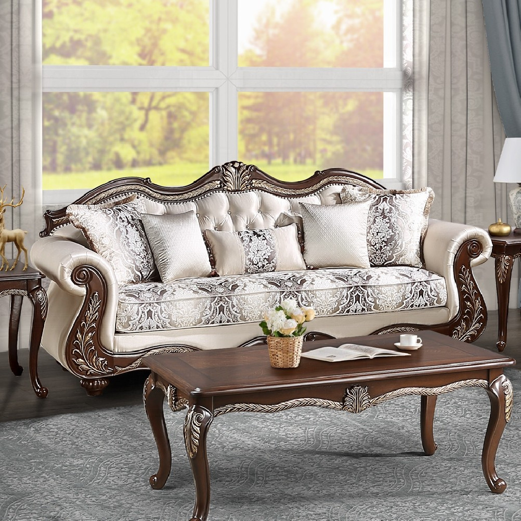 LV03830 Living room Beige Fabric & Cherry Finish Pierce Collection By Acme Furniture