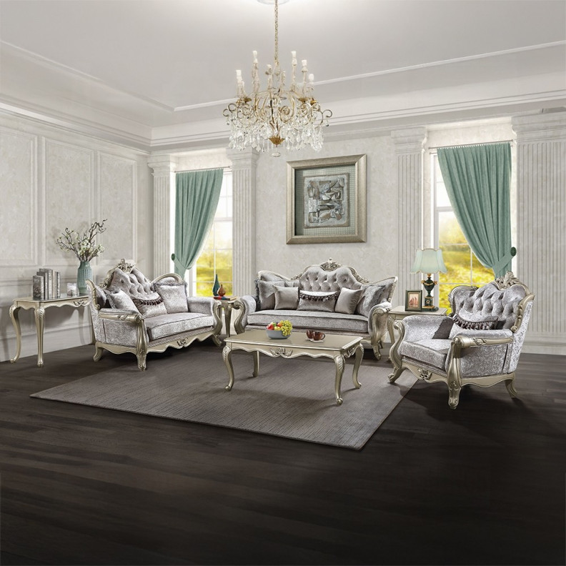 LV03820 Living Room Beige Fabric & Champagne Finish Libertee Collection By Acme Furniture