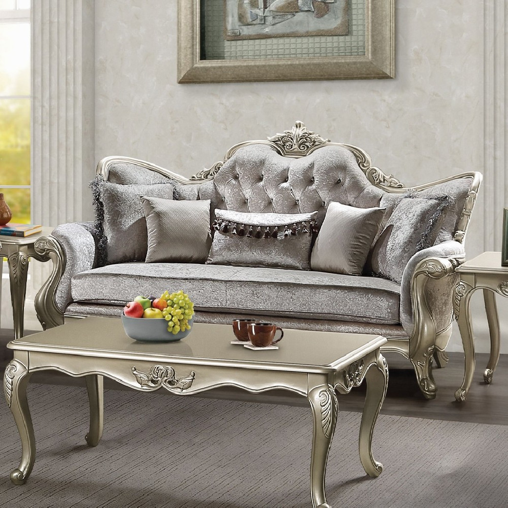 LV03820 Living Room Beige Fabric & Champagne Finish Libertee Collection By Acme Furniture
