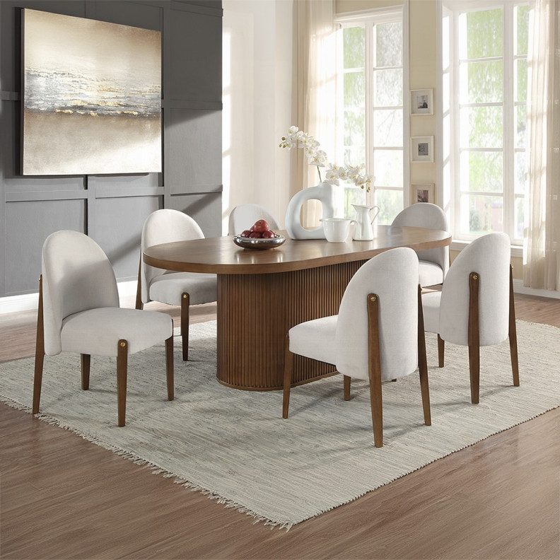 DN02855 7PC Dining Set Oak Finish Contemporary Style Gamarya Collection By Acme Furniture