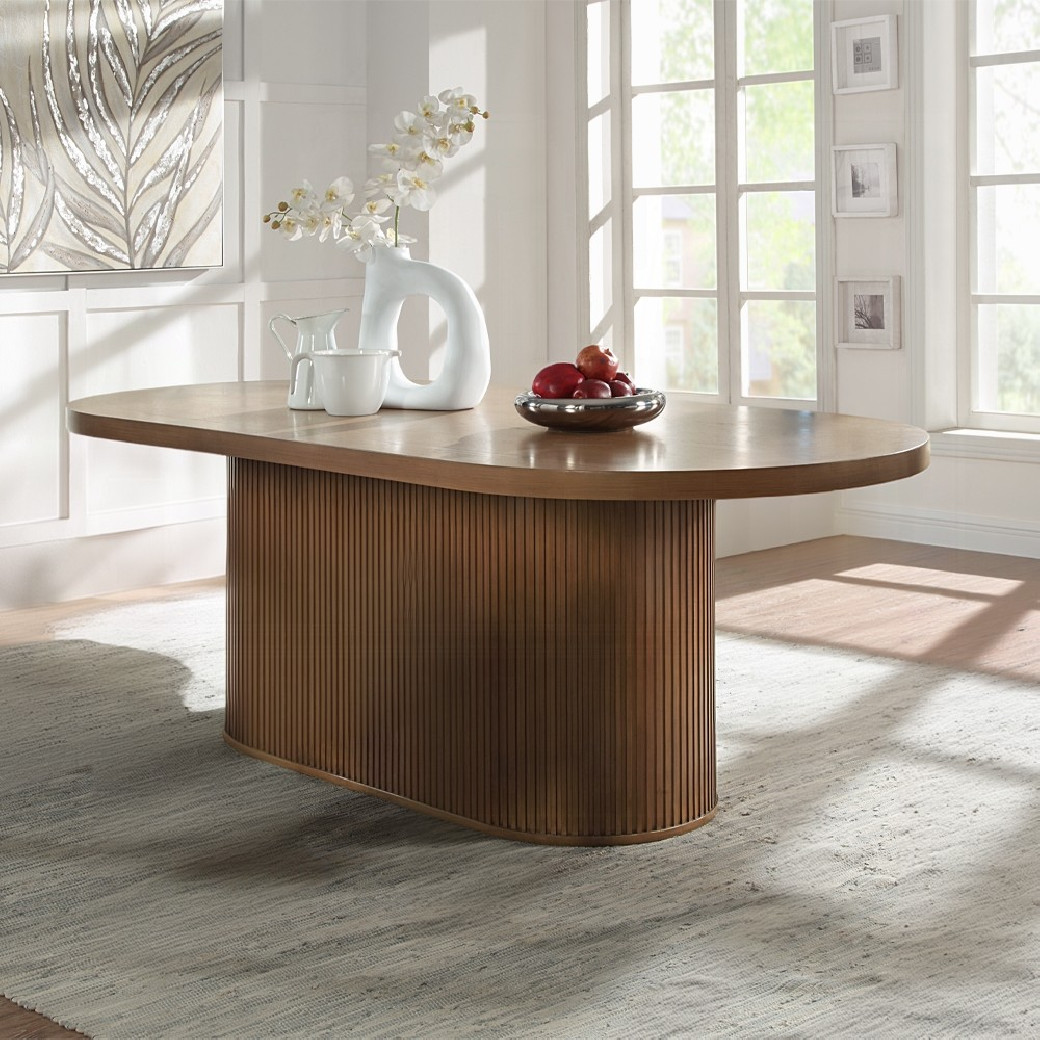 DN02855 7PC Dining Set Oak Finish Contemporary Style Gamarya Collection By Acme Furniture