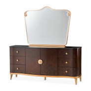 Queen Upholstered Bed 3pc Warm Pecan Camellia Field Collection By Michael Amini 9090000EK3-400