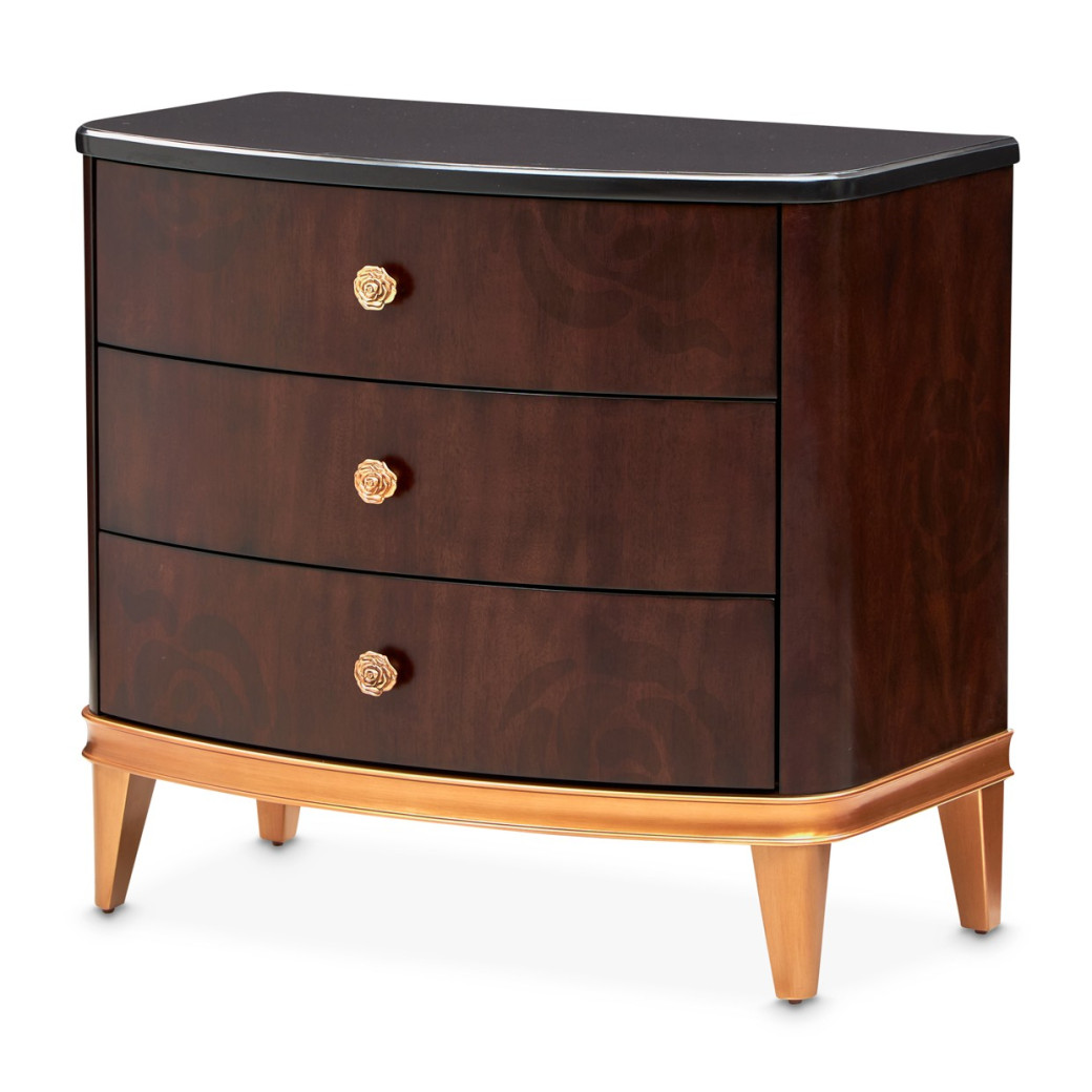 Queen Upholstered Bed 3pc Warm Pecan Camellia Field Collection By Michael Amini 9090000EK3-400