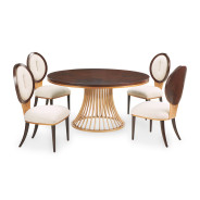 5PC Round Dining Table Warm Pecan Camellia Field Collection By Michael Amini 9090001-400
