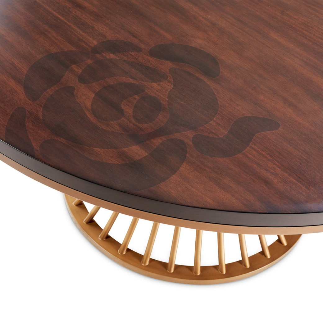 5PC Round Dining Table Warm Pecan Camellia Field Collection By Michael Amini 9090001-400