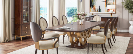 7PC Rectabgular Dining Table Warm Pecan Camellia Field Collection By Michael Amini 9090002-400