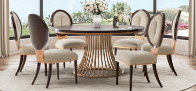 5PC Round Dining Table Warm Pecan Camellia Field Collection By Michael Amini 9090001-400