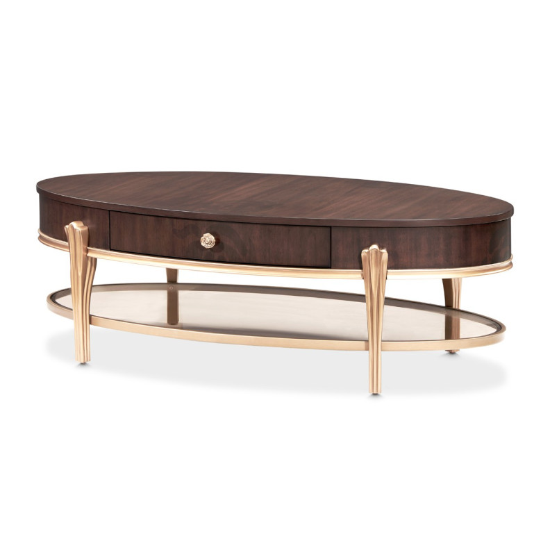 Oval Cocktail Table Warm Pecan Camellia Field Collection By Michael Amini 9090201-400