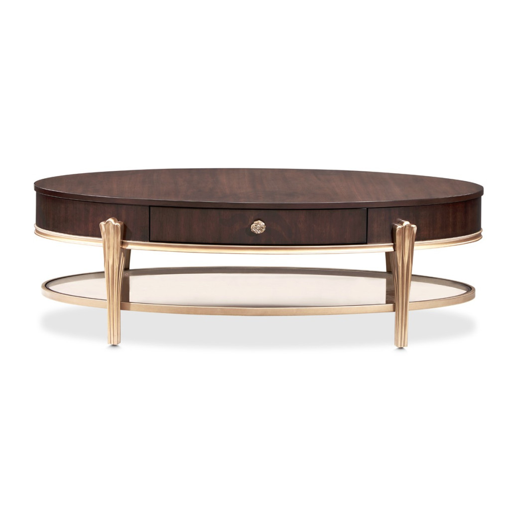 Oval Cocktail Table Warm Pecan Camellia Field Collection By Michael Amini 9090201-400