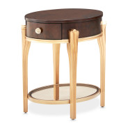 Round End Table w/Drawer Warm Pecan Camellia Field Collection By Michael Amini 9090202-400