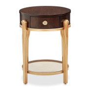 Round End Table w/Drawer Warm Pecan Camellia Field Collection By Michael Amini 9090202-400