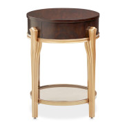 Round End Table w/Drawer Warm Pecan Camellia Field Collection By Michael Amini 9090202-400