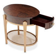 Round End Table w/Drawer Warm Pecan Camellia Field Collection By Michael Amini 9090202-400
