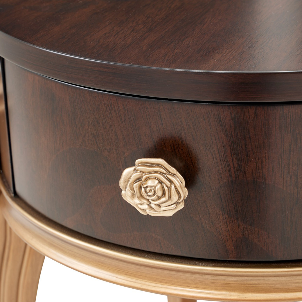 Round End Table w/Drawer Warm Pecan Camellia Field Collection By Michael Amini 9090202-400