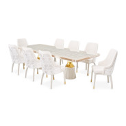 7PC Double Pedestal Dining Table Shimmer Ivory Carmela Collection By Michael Amimi LFR-CRMA002-141