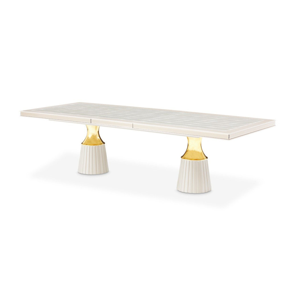 7PC Double Pedestal Dining Table Shimmer Ivory Carmela Collection By Michael Amimi LFR-CRMA002-141
